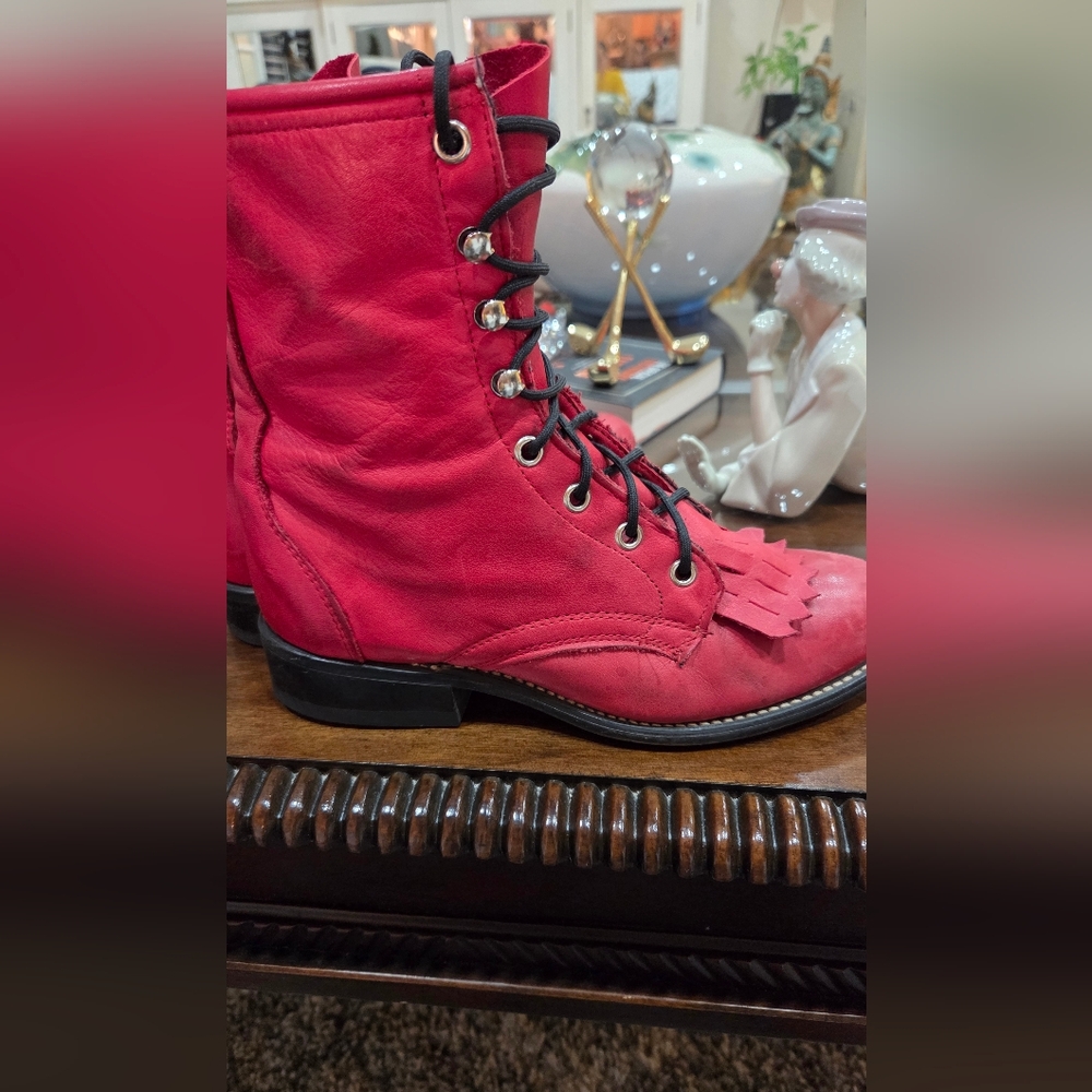 Vintage loredo western kiltie red womens lace up boots